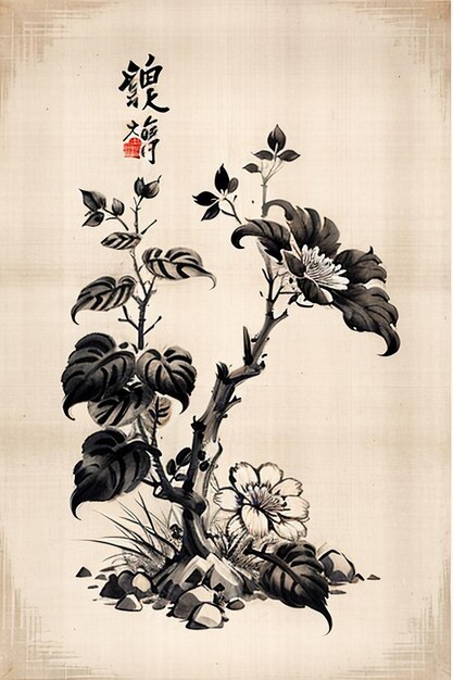 Chinesischer Aquarell-Tinten-Stil, alte Blumenmalerei, eine Zweigblumen-Sammlungs-Kunstausstellung