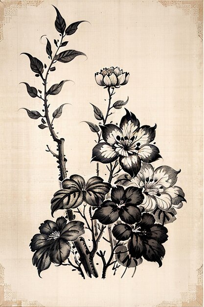 Chinesischer Aquarell-Tinten-Stil, alte Blumenmalerei, eine Zweigblumen-Sammlungs-Kunstausstellung