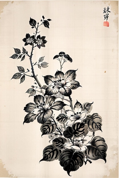 Chinesischer Aquarell-Tinten-Stil, alte Blumenmalerei, eine Zweigblumen-Sammlungs-Kunstausstellung