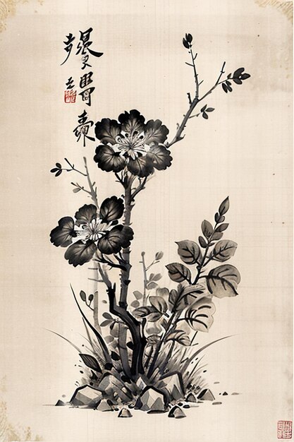 Chinesischer Aquarell-Tintenstil, alte Blumenmalerei, eine Zweigblumen-Sammlungs-Kunstausstellung