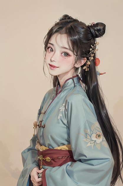 Chinesischer Aquarell-Tintenstil, Hanfu-Schönheitsporträt, Büste, Malerei, Tapete, Hintergrundillustration