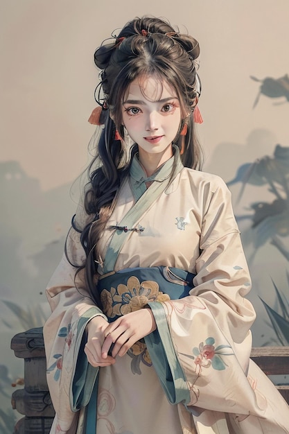 Chinesischer Aquarell-Tintenstil, Hanfu-Schönheitsporträt, Büste, Malerei, Tapete, Hintergrundillustration