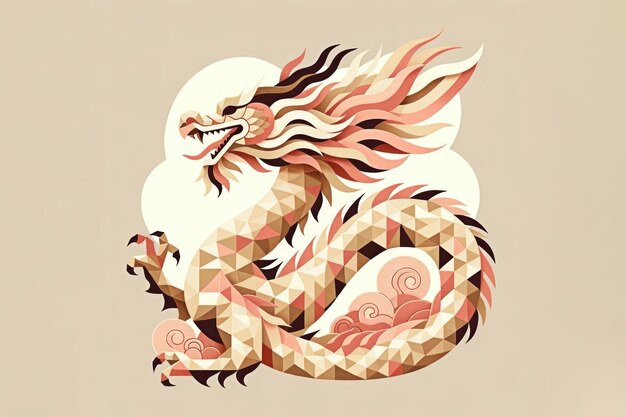 Foto chinesischer drache mit abstraktem dreieck-design in pastellfarben auf beige hintergrund-symbol von 2024.