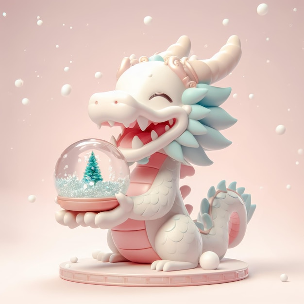 Chinesischer Drache mit Schneeball auf rosa Hintergrund