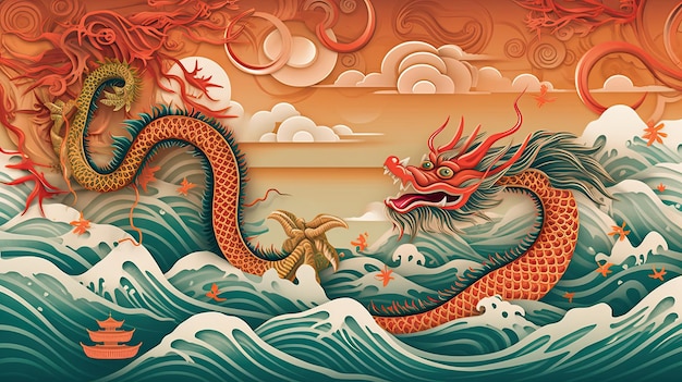 Chinesischer Drache Neujahr Hintergrund Illustration AI GenerativexA