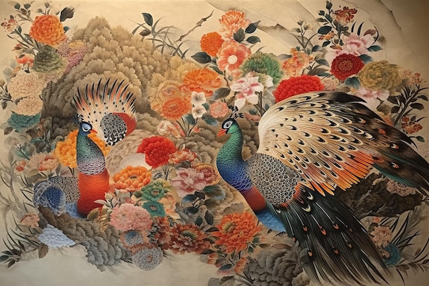 Chinesischer Gemälde-Pfau-Eröffnungsbildschirm