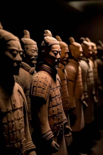 Chinesischer Krieger aus Terrakotta, getaucht in ein blassgelbes Licht