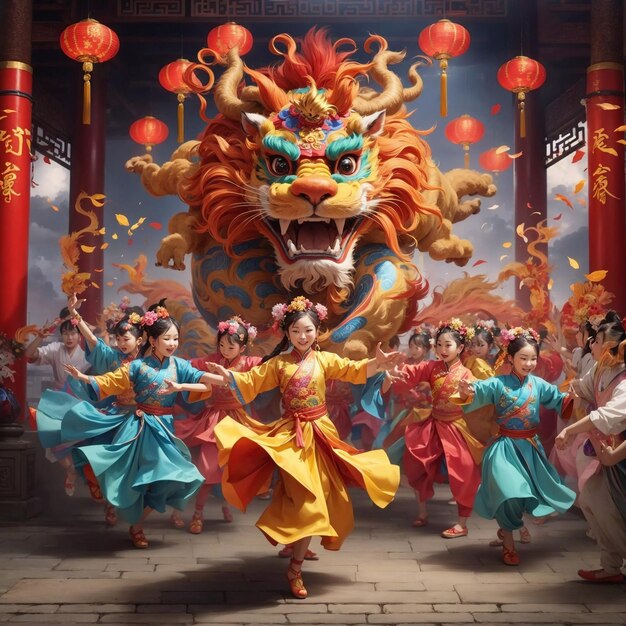 Chinesischer Liong-Drachen-Tanz Gong Xi Fa Chai