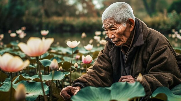 Chinesischer Mann wählt Lotus AI-generiert aus