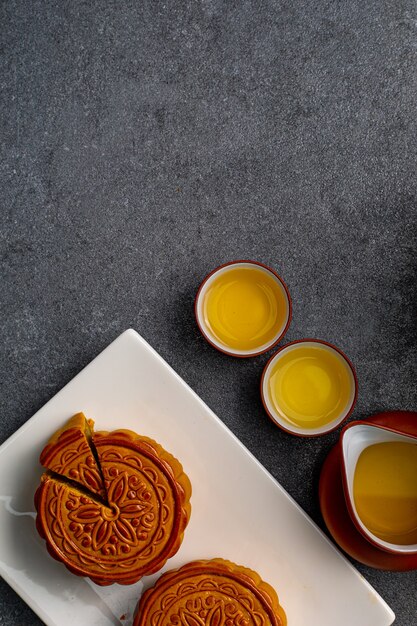 Chinesischer Mondkuchen ist traditionelles süßes Essen für lecker. Asiatische Dessertküche.