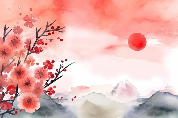 Foto chinesischer neujahrs-aquarell-hintergrund, vektor, wunderschönes, zartes muster und einladungen, ai generiert