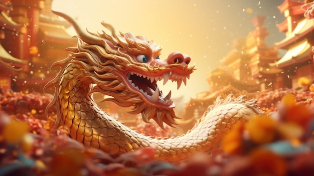 Chinesischer Neujahrs-Hintergrund mit Drachen-Illustration AI GenerativexA