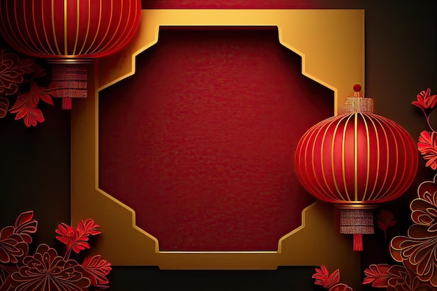 Chinesischer Neujahrshintergrund mit Kopierraum-Attrappe, roter Hintergrund, China-Feiertag, generative KI