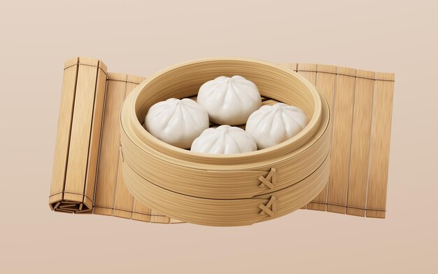 Chinesisches Essen Baozi im Speise-Dampfer 3D-Rendering