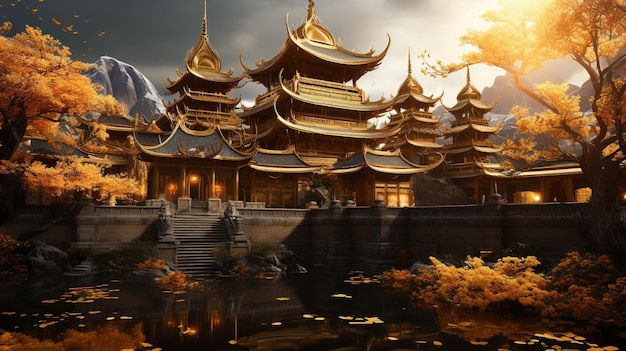 Chinesisches Haus, hochauflösende Fotografie, kreatives Hintergrundbild
