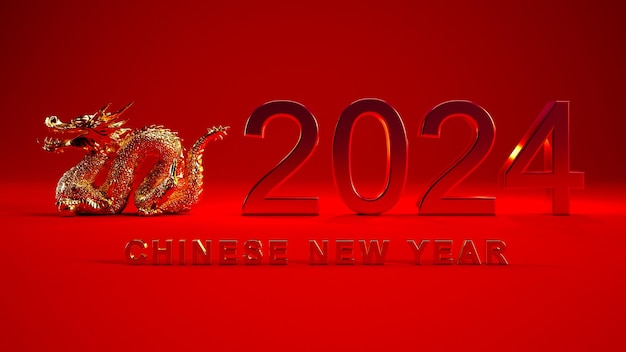 Foto chinesisches neujahr 2024 3d-hintergrund jahr des drachenkonzepts 2024 isoliert auf rotem hintergrund