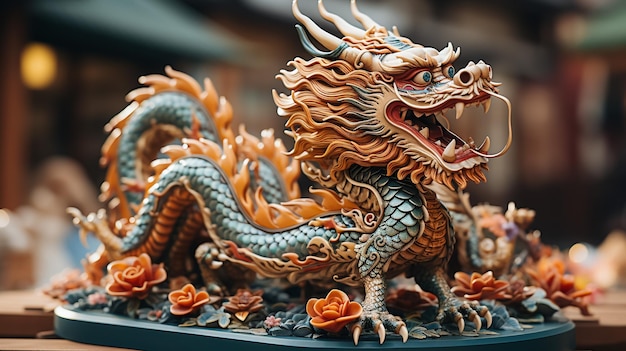 Foto chinesisches neujahr 2024 banner chinas drachen-zodiac-zeichen auf fluss-hintergrund mit laternen asiatische feste