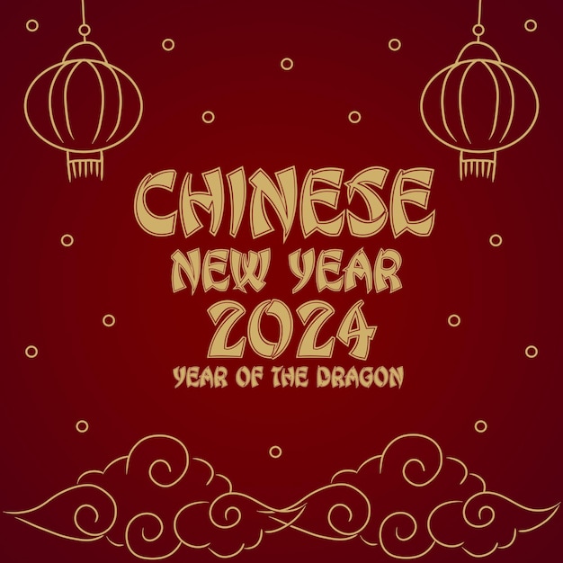 Chinesisches Neujahr 2024 Social-Media-Post-Banner-Rotgold-Design-Vorlage.