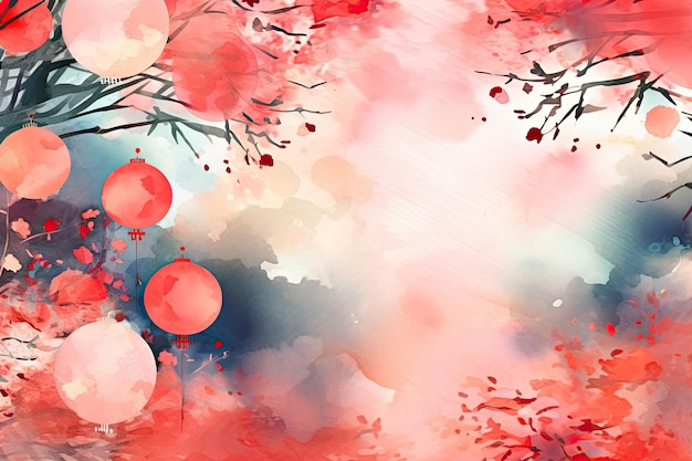 Chinesisches Neujahr Aquarell Hintergrund Vektor wunderschönes delikates Muster und Einladungen, KI generiert