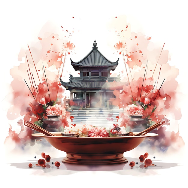 Foto chinesisches neujahr aquarell-illustration lebendige chinesische stilobjekte und dekorationen auf weißem bg
