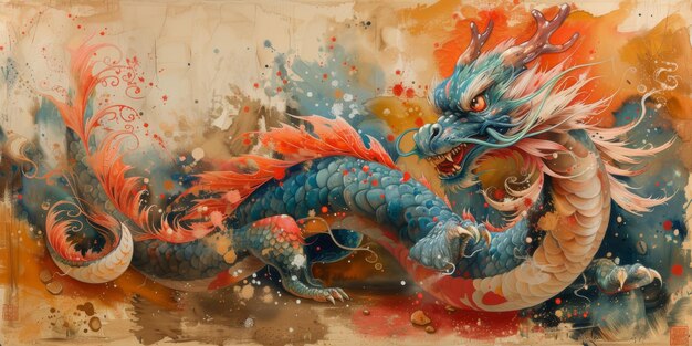 Chinesisches Neujahr Drachen Aquarell Hintergrund