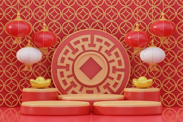 Chinesisches Neujahr ein Mock-up-Podium für Produktpräsentationshintergrund shanan 3D-Rendering