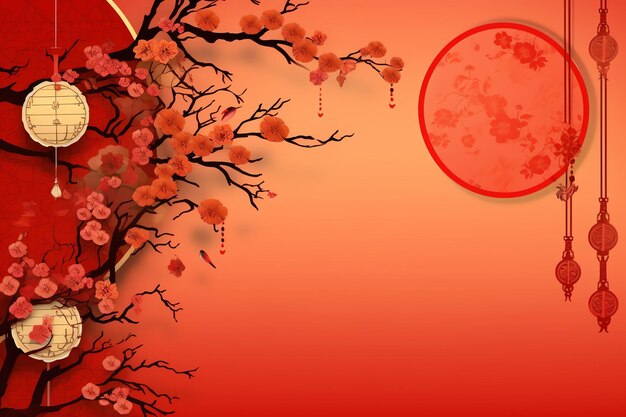 chinesisches Neujahr hintergrund mit traditionellen Laternen sakura blumen und kopieren Raum Mondneujahr