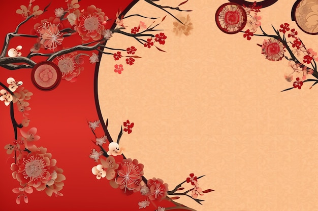 Foto chinesisches neujahr hintergrund mit traditionellen laternen sakura blumen und kopieren raum mondneujahr