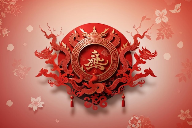 Chinesisches Neujahr, hölzernes Drachensymbol, Mondneujahr 2024, Jahr des hölzernen Drachens 2024
