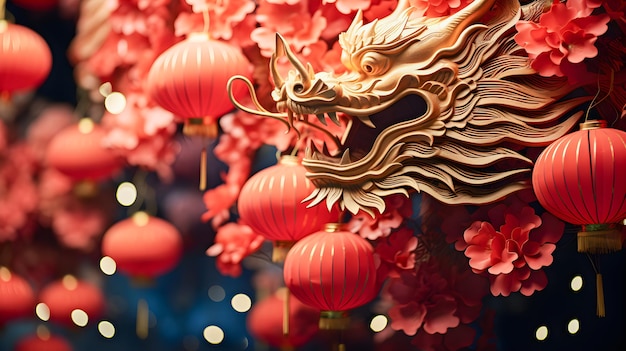 Foto chinesisches neujahr jahr des drachen chinesische laternen und drachen