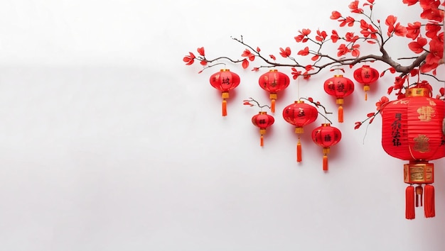 Chinesisches Neujahr roter Laterne auf weißem Hintergrund Hintergrund mit Kopierraum