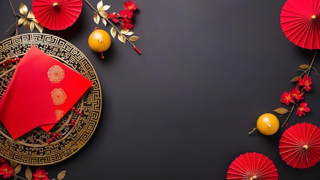 Chinesisches Neujahr Schwarzer Hintergrund mit Copyspace