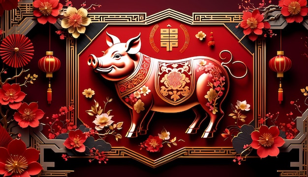Chinesisches Neujahr Schwein Chinesische Neujahr Zodiac Zeichen Schwein Chinese Neujahr Hintergrund Tapeten
