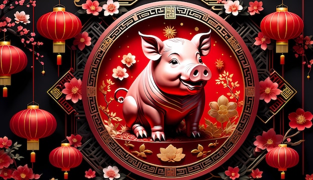 Chinesisches Neujahr Schwein Chinesische Neujahr Zodiac Zeichen Schwein Chinese Neujahr Hintergrund Tapeten