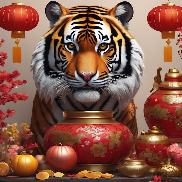 Foto chinesisches neujahr stille-leben der tigerfeier