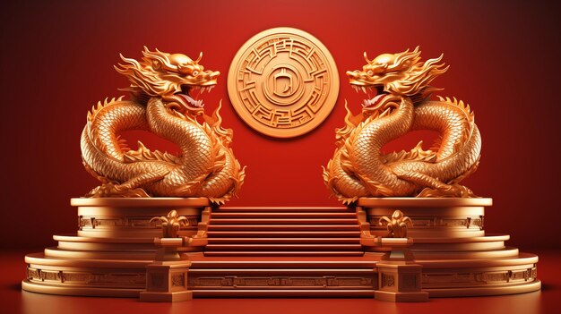 Foto chinesisches neujahr und das podium des jahres des goldenen drachen