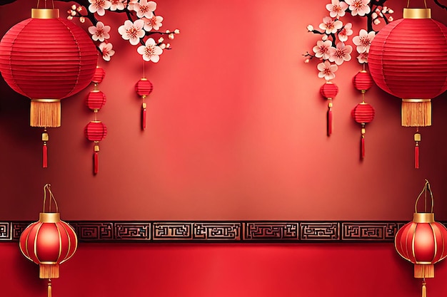 chinesisches Neujahrs-Hintergrundbanner mit chinesischer Papierlanterne chinesisches Banner-Designkonzept