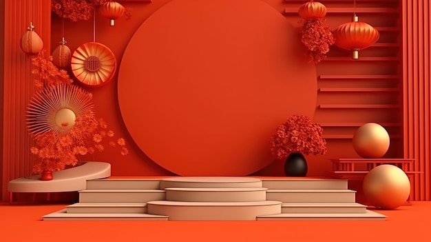 Chinesisches Podium 3D-Hintergrunddesign ästhetische Desktop-Hintergrunde 8k Fotografie