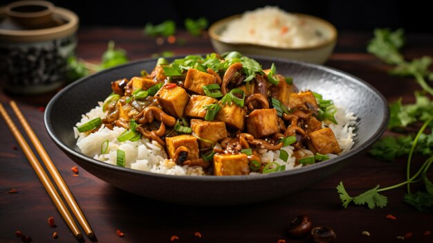 Chinesisches veganes Gericht mit Tofu-Pilzen