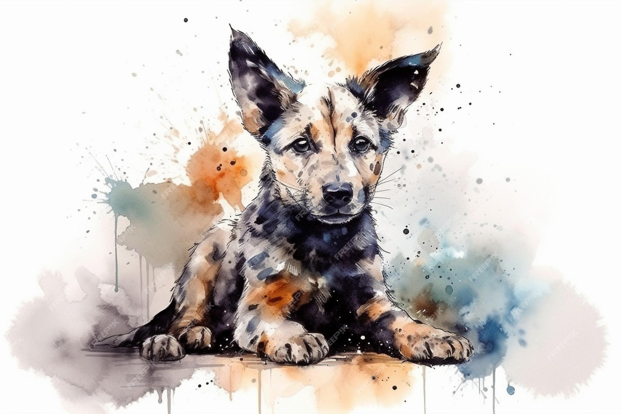 Antigo cão pastor inglês adorável ilustração em aquarela de cachorrinho com  manchas de cor todas as raças de cães