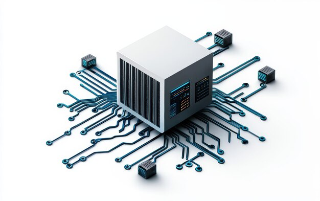 Chip de computadora con diseño de circuito de fondo blanco