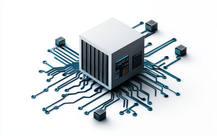 Chip de computadora con diseño de circuito de fondo blanco