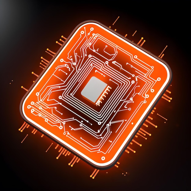 Foto un chip de computadora con luces naranjas