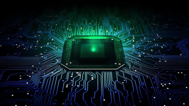 un chip de computadora con una luz verde
