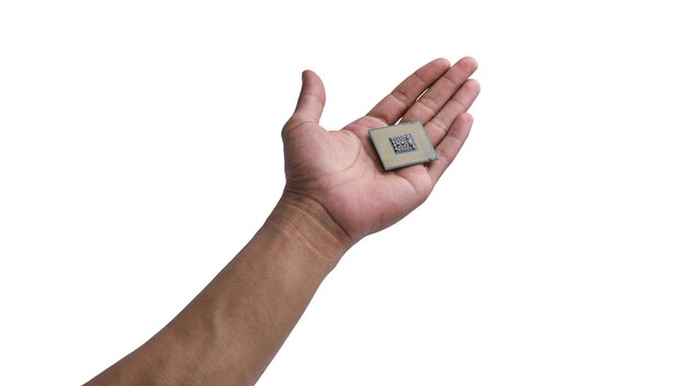 Chip de CPU de computadora de mano con fondo blanco aislado