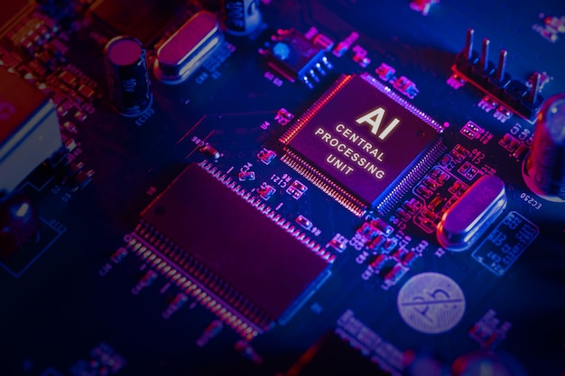 Chip da unidade de processamento central ai em dispositivo eletrônico moderno inteligente e de aprendizagem