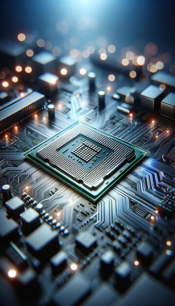 Chip de IA de alta tecnologia na placa-mãe com circuitos brilhantes