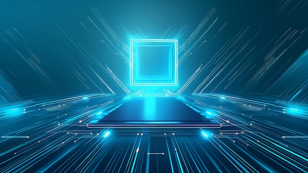 Chip de IA de neón brillante en el fondo de la tecnología