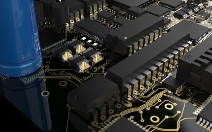 Foto chip de procesador en una placa de circuito impreso. representación 3d. concepto de tecnología