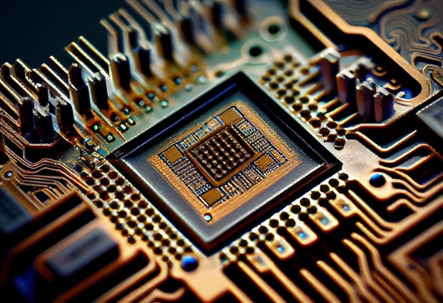 Chip semiconductor cerca de la placa de circuito de la computadoraGenerative AI